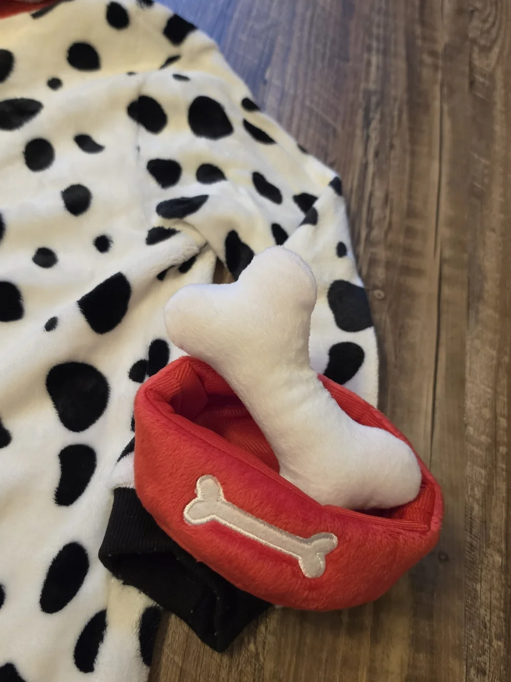 Plush Dalmatian Dog Costume Jumpsuit with Hood & Accessories Kids Size Small 5-7